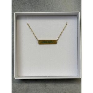 HADAS Gold Tone Brass Rectangle Pendant Necklace Station Nature Theme Handmade